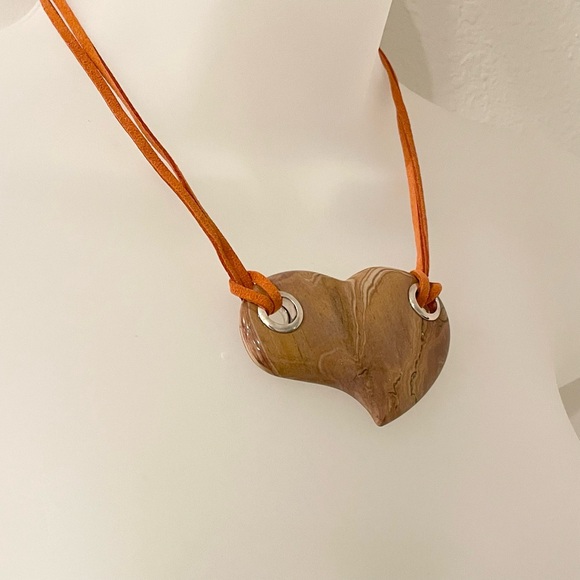Jay King Jasper Heart Necklace with Sterling Silver & Suede - Picture 3 of 11